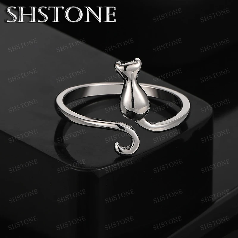 

Valentine's Day 925 Sterling Silver Cute Cat Opening Ring Lady Party Wedding Design Jewelry Exquisite Birthday Gift Accessories