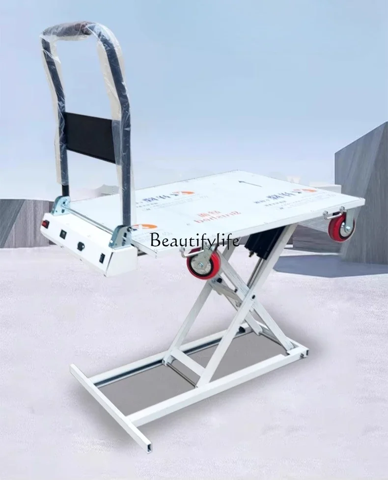 

z.Lake Cart Electric Flatbed Trolley Portable Handling Mobile Small Hydraulic Lifting Flatbed Truck