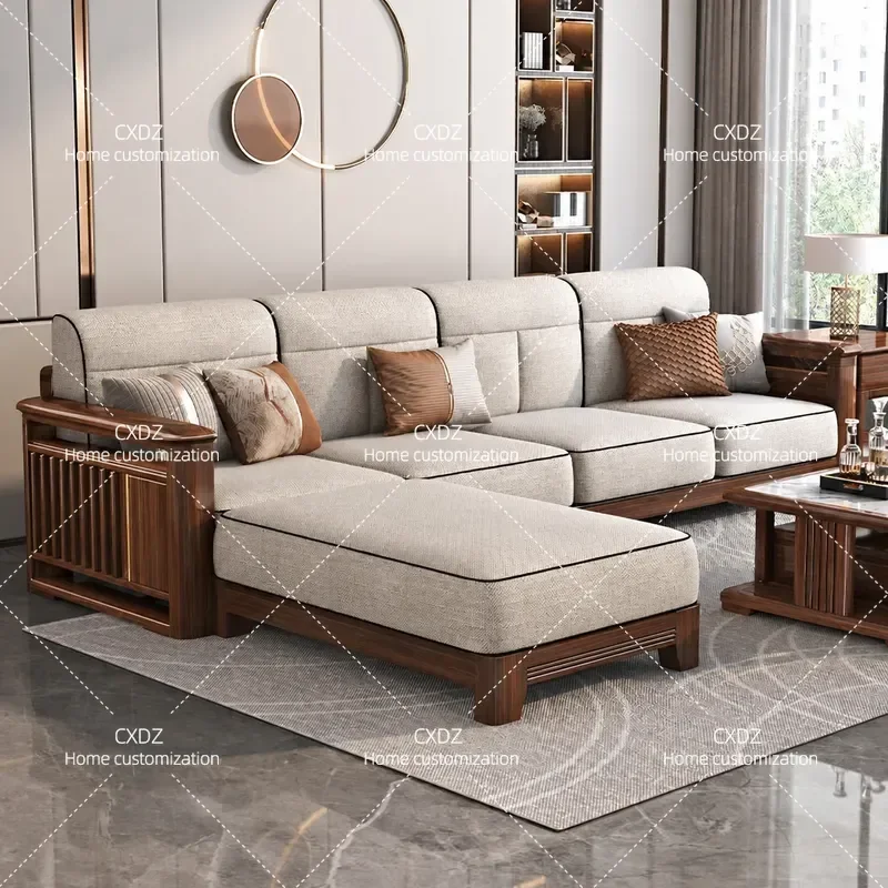 New Chinese Style Walnut Solid Wood Sofa Set for Living Room Simple Light Luxury Full Combination Suitable for Small