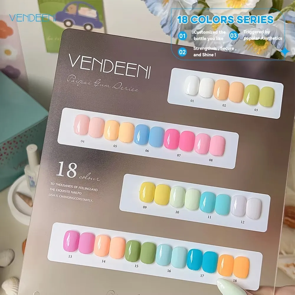 VENDEENI High quality 18 colors Uv gel Nail supplies Solid colors Nail polish set Non-toxic uv gel polish organic Custom