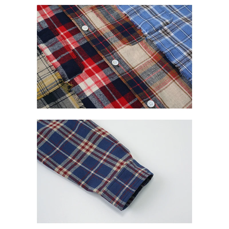 Women Patchwork Plaid Shirts and Blouses Y2k Vintage Korean Harajuku Fashion 90s Elegant Long Sleeve Polo-Neck Shirt Top Clothes