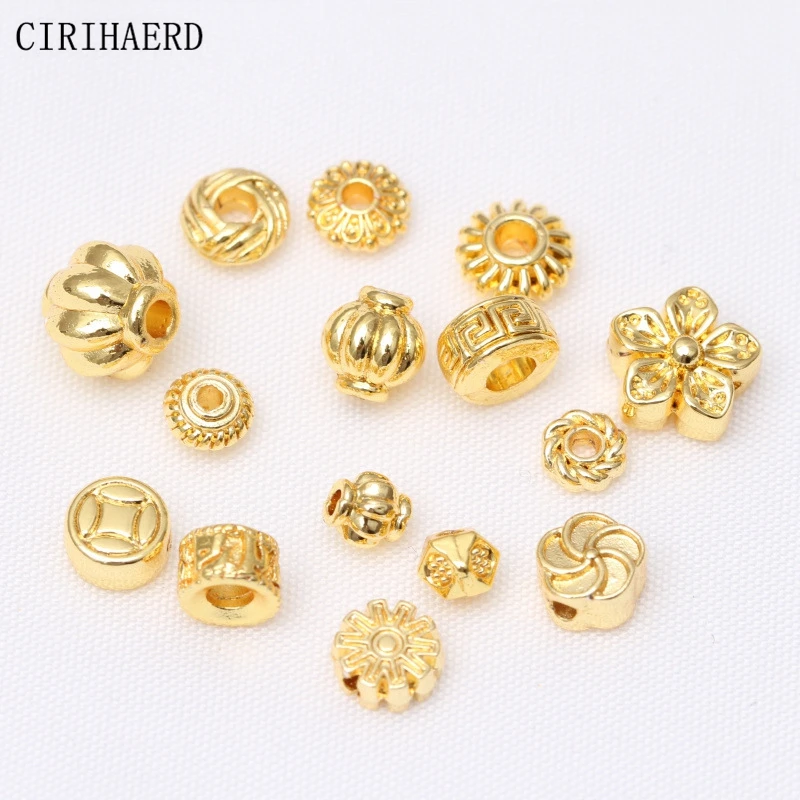 14K/18K Real Gold Plated Round Flat Spacer Loose Beads DIY Bracelets Jewelry Accessories Findings Separator Flower Bead Caps