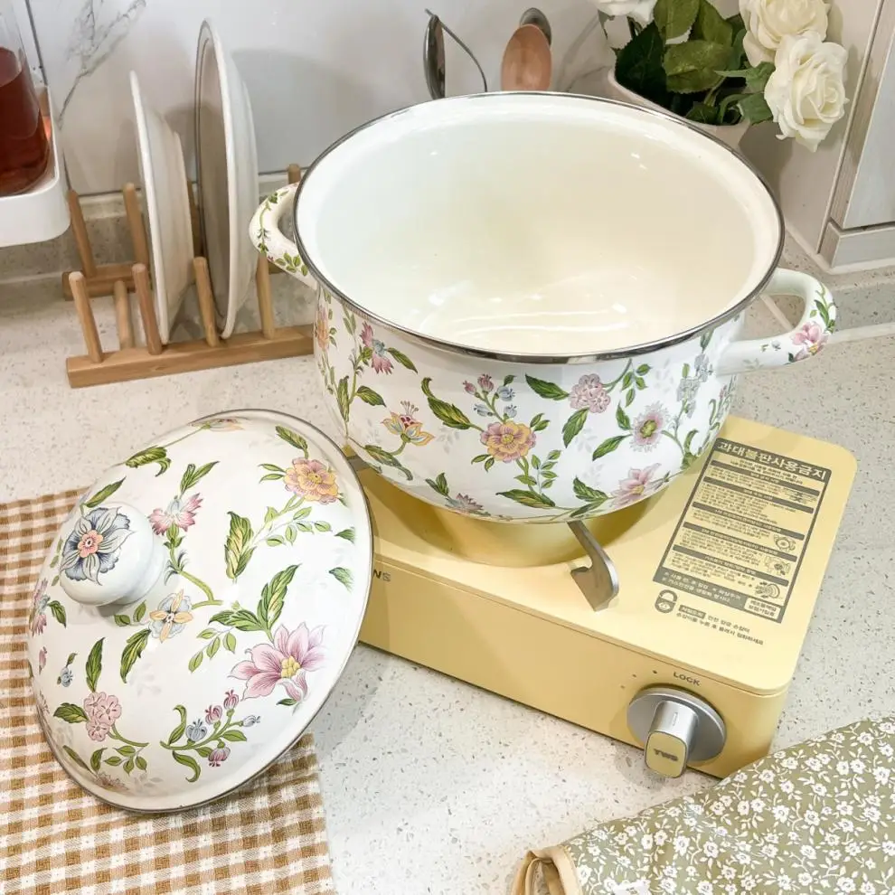 Enameled Soup Pot Korean Large Capacity Kitchen Cookware Thickened Deepening with Lid Household Enamel Pots - Image 5