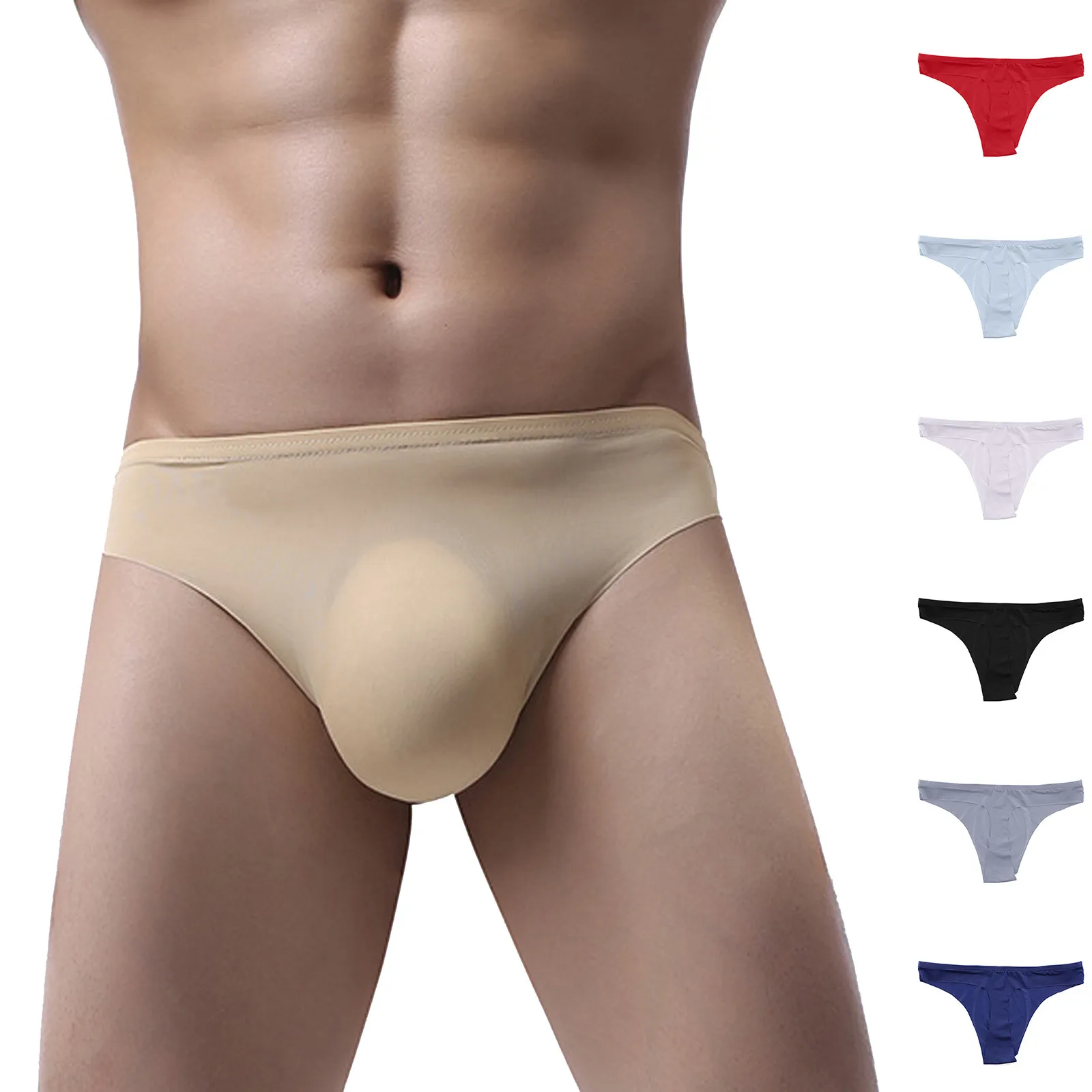 Men's Thin Briefs Shorts Cool Ice Silk Sexy Low Waist Underwear Comfortable Bulge Pouch Panties Elastic Man Underpants New