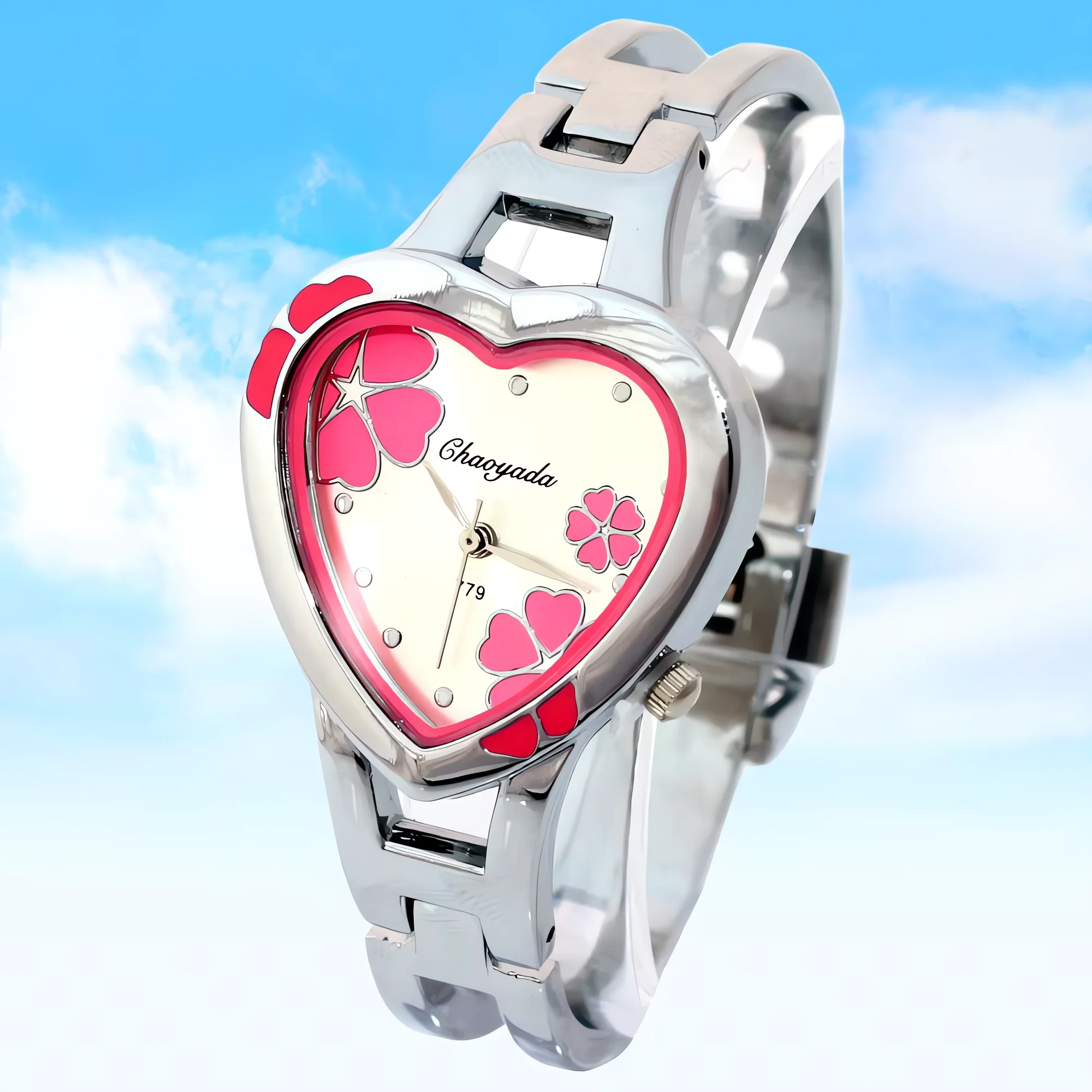 

Женские элегантные кварцевые наручные часы с розовым цветком, полностью стальной браслет, модные женские часы