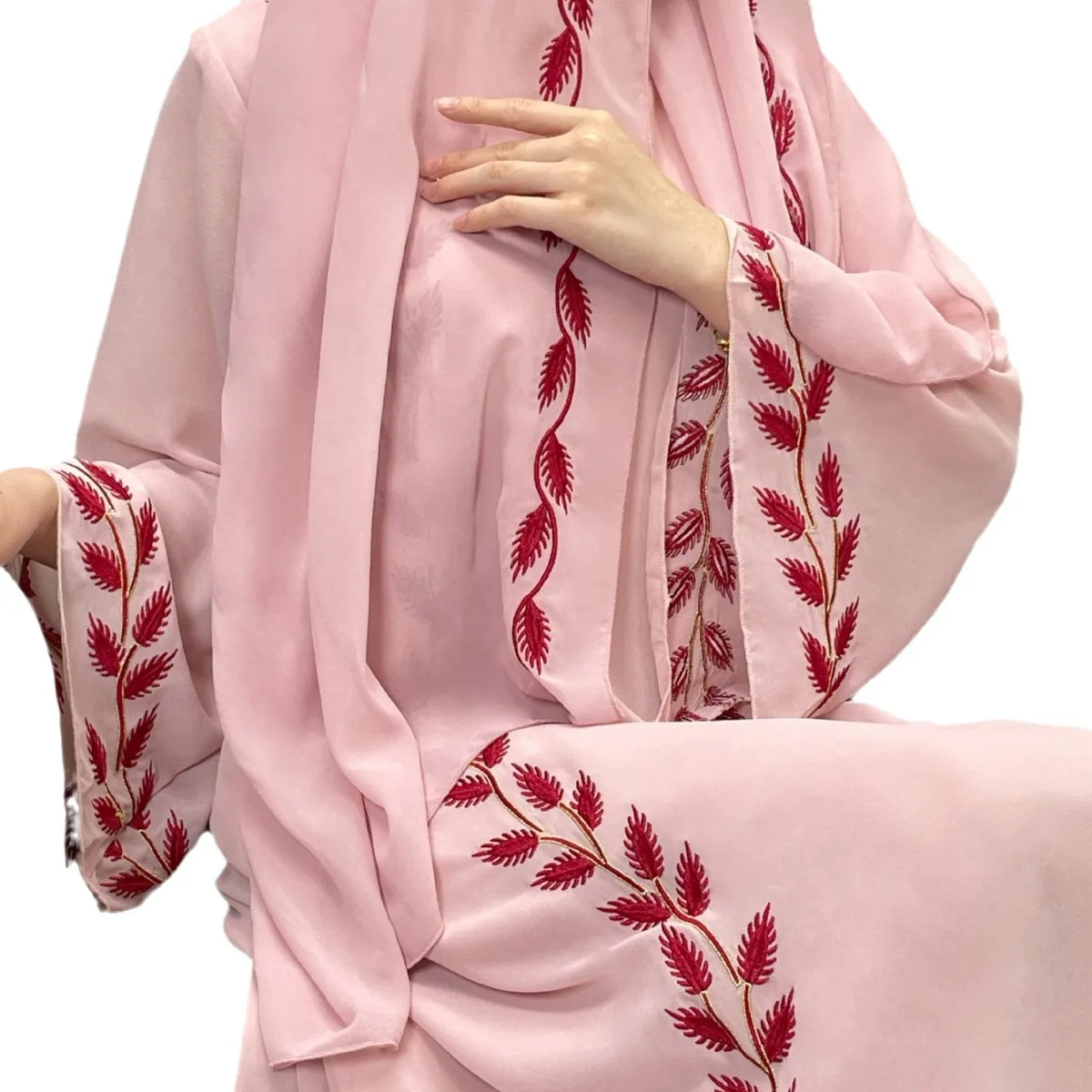 Dubai Turkish Chiffon Muslim Dress Woman Long Sleeve Plant Pattern Embroidery Long Dresses Elegant Party Abayas Kaftan Street