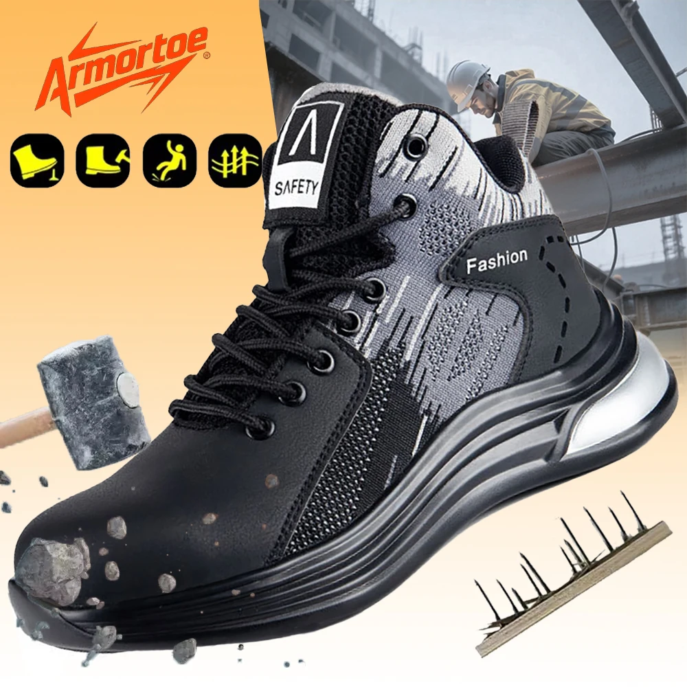 

ArmorToe Men PU Anti-Slip Safety Shoes Anti-Impact Puncture Proof Breathable Anti-Collision Abrasion Resistant Work #Armor3095