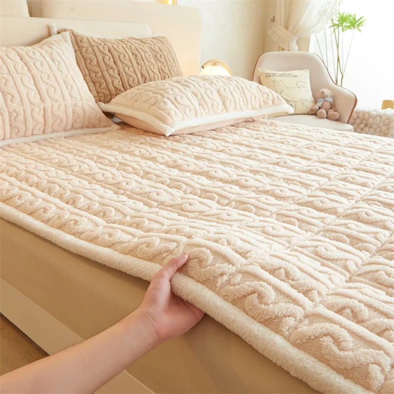 Winter Warm Thick Mattress Topper Pad Fleece Bedspread Soft Non-slip Thin Tatami Mat Student Dormitory Bed Sheet Mattress Cover