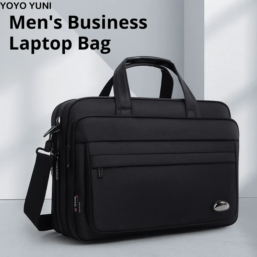 

15.6inch Men Business Laptop Bag Shoulder Strap with Handle Portable Laptop Bags Solid Color Waterproof Notebook Shoulder Bag