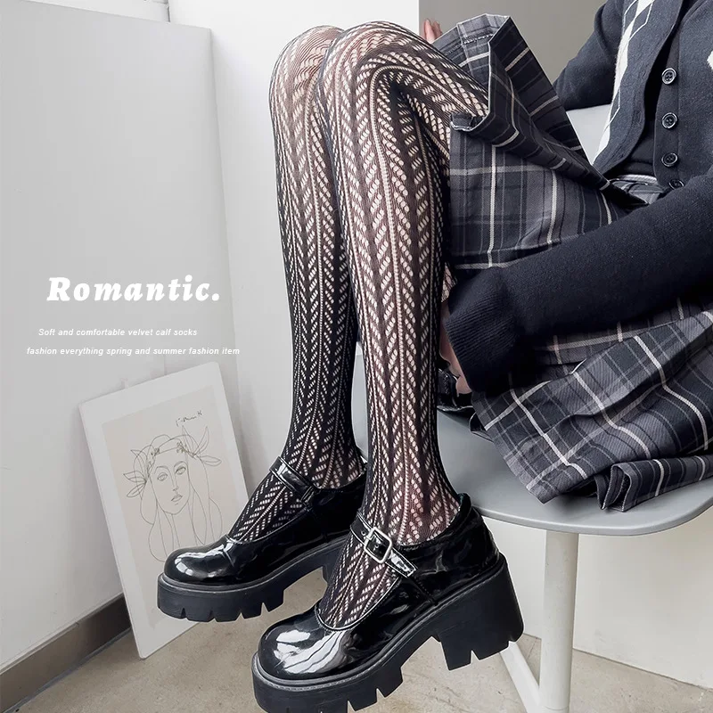 

Summer Thin Breathable Hollowed Out Lolita Fishnet Pantyhose Vertical Striped Mesh Fashion All Match Hottie Sexy Nylon Tights