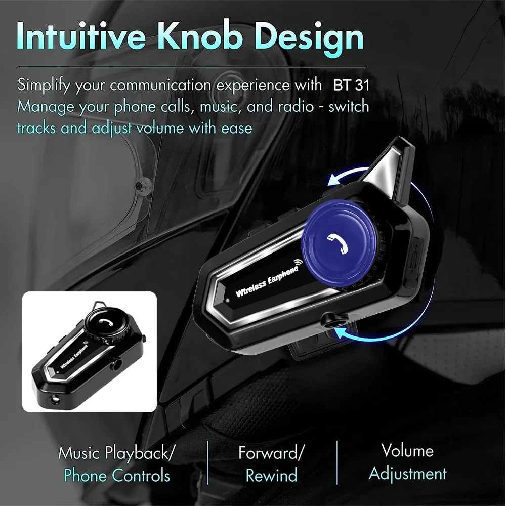 

Kebidumei BT31 Motorcycle Helmet Headset Bluetooth Hands Free Call Ip65 Waterproof 500mAh with CVC intelligent Noise Reduction