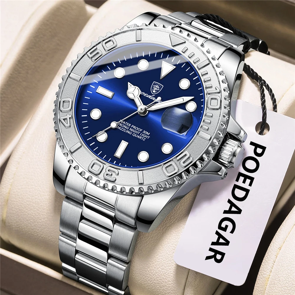 

Poedagar Watch For Man Luxury Automatic Watches Mens New Digital Bezel Fashion Quartz Wristwatches Men Blue Gift Tudo Por 1 Real