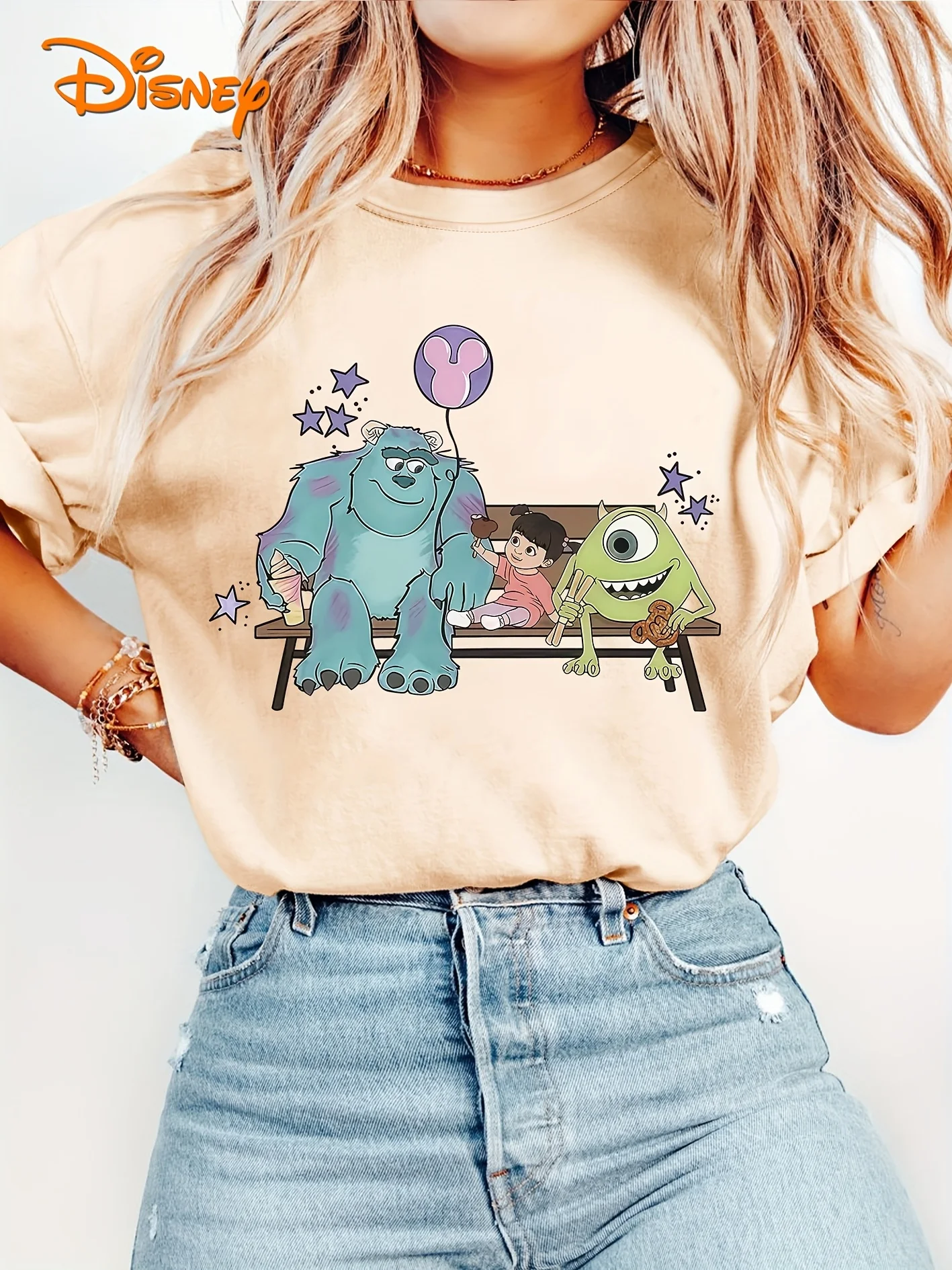 تي شيرت DISNEY Women's Monsters Inc Mike & Sulley (Boo) مرخص رسميًا بأكمام قصيرة - طباعة بالون Sulley & Mike Wazowski