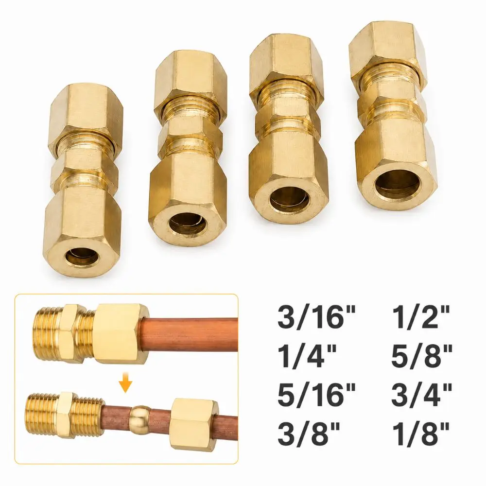 Adapter Brass Brass Compression Fitting Straight Multiple Sizes Straight Coupling Pipe Fitting Adapter