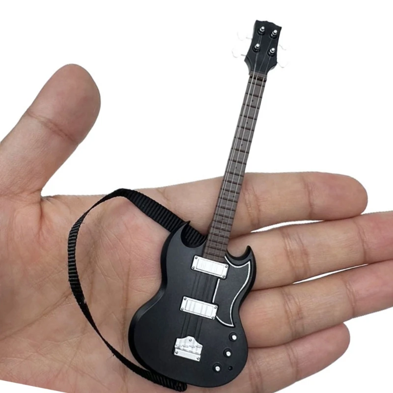 Modelo guitarra miniatura para casas bonecas 1/12 instrumento musical altamente detalhado