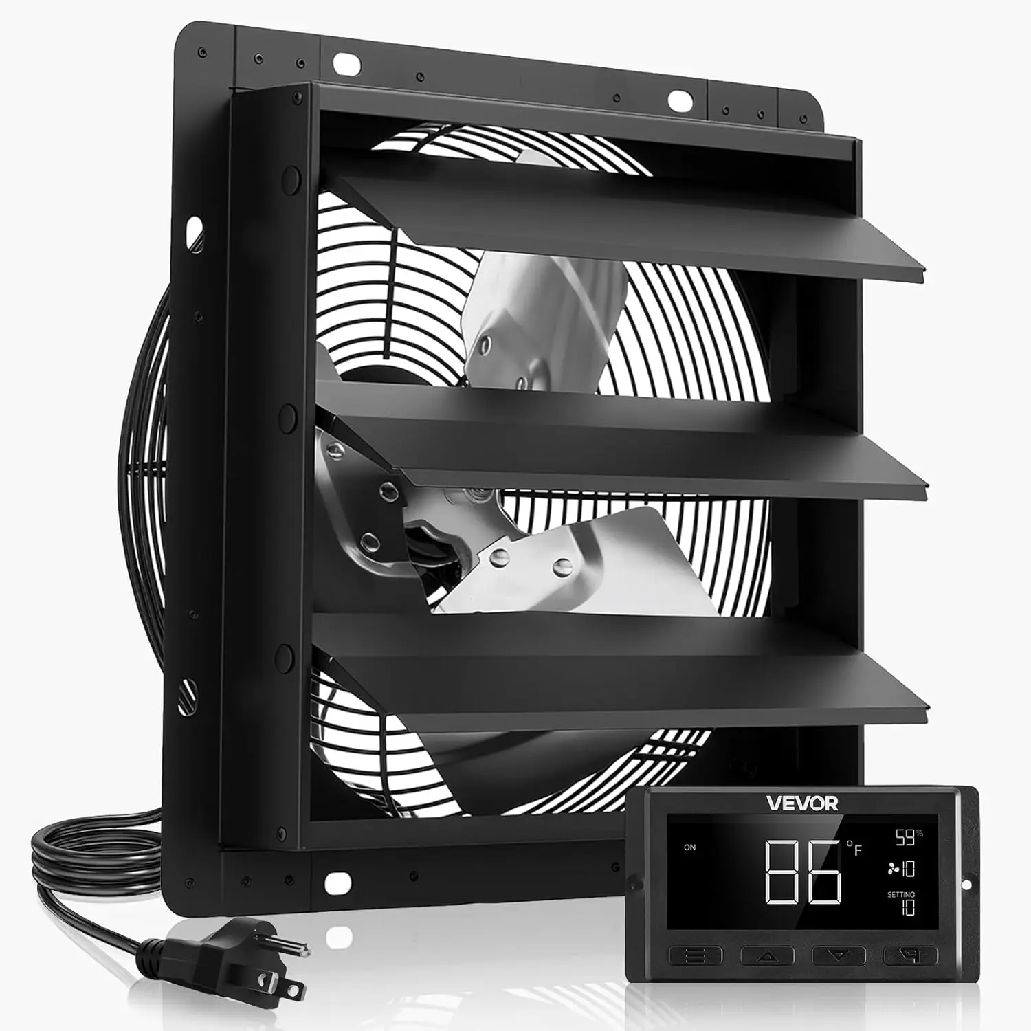 

10 inch Exhaust Fan, Wall Mounted Attic Fan with Variable Speed, Temperature & Humidity Controller, 1000 CFM, Automatic Shutter