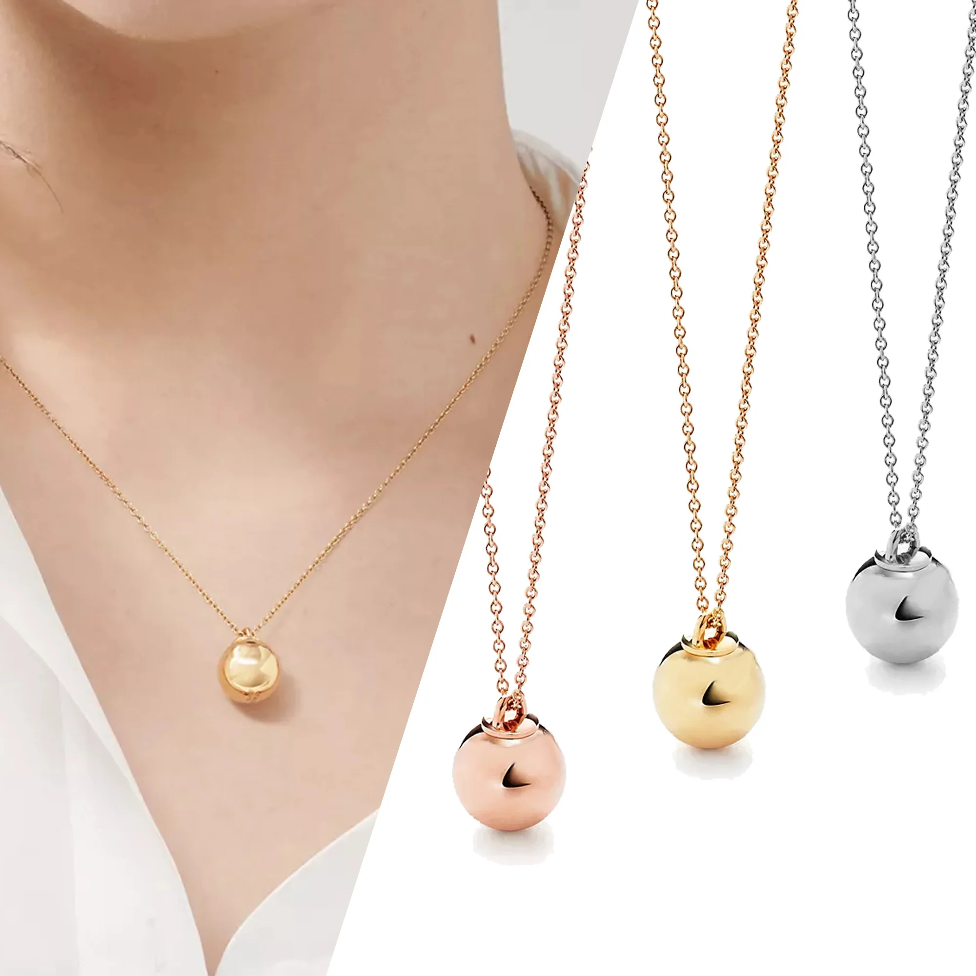 Exquisite classic spherical necklace, niche glossy round bead, small golden ball, simple and luxurious pure silver s925 necklace