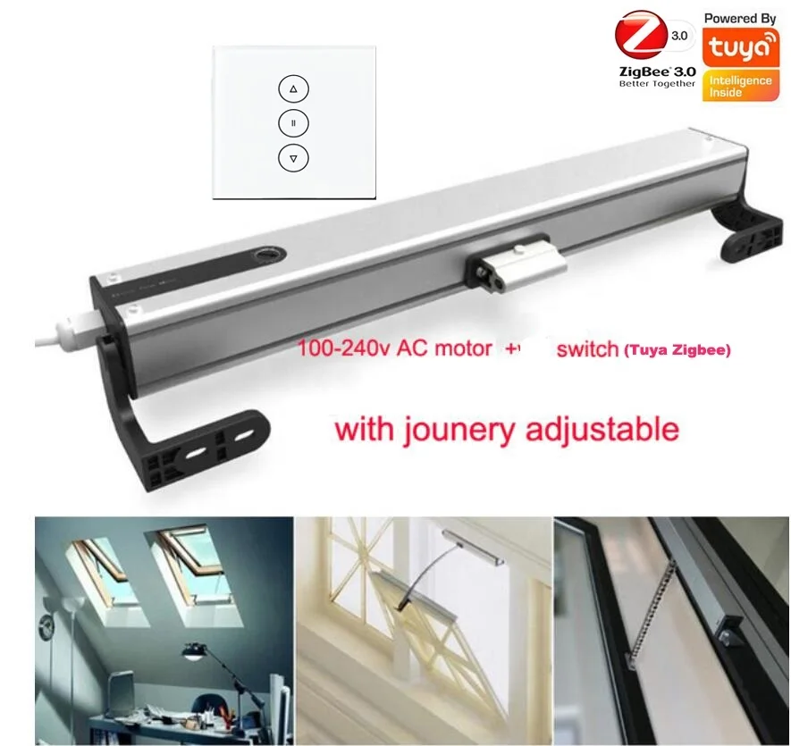 Werkt met Tuya wifi of Zigbee schakelmodule 400mm 220VAC Kettingraamactuator 250N Stuwkracht Automatische Elektrische Raamopener