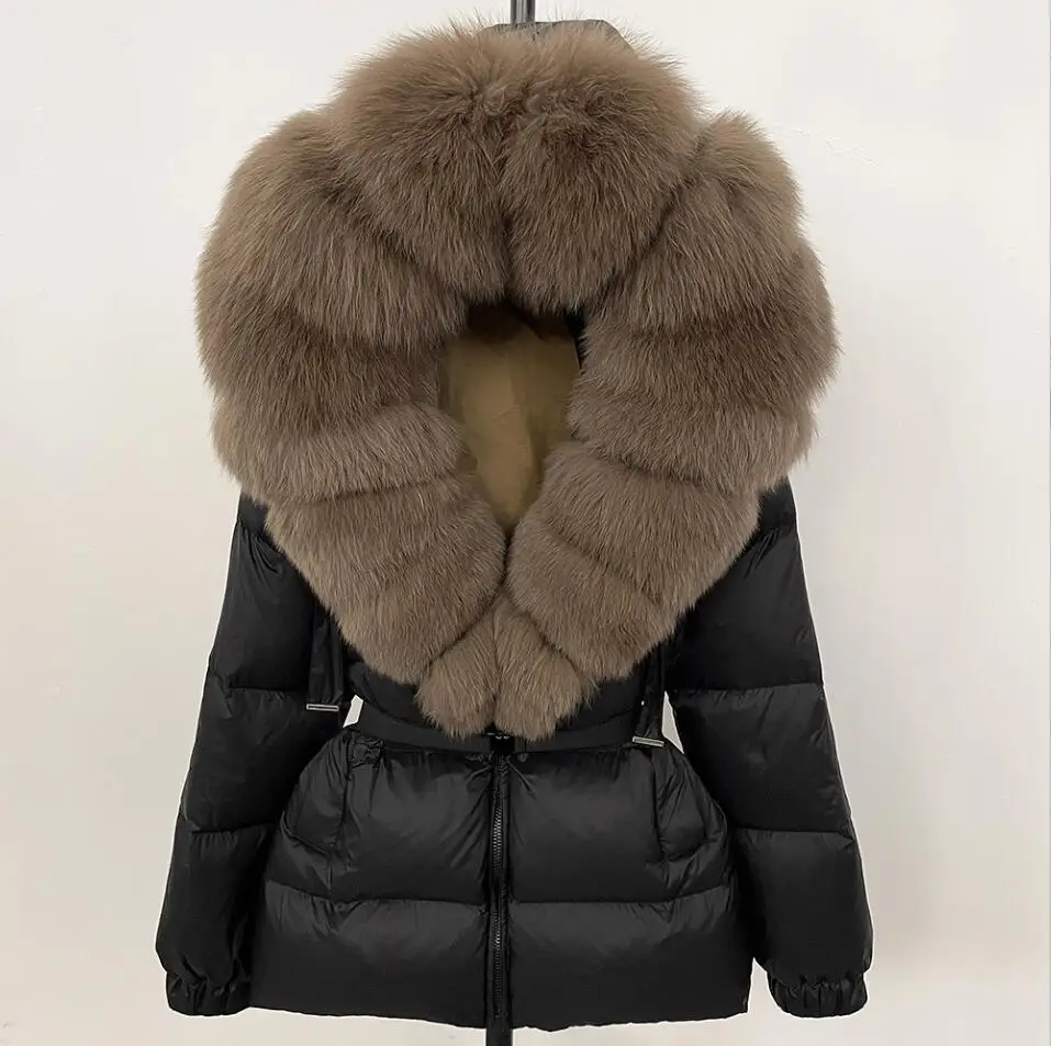 冬服パファージャケット女性フォックスファーフード付き厚く暖かい 90% ホワイトダックダウンコート女性パーカー防水