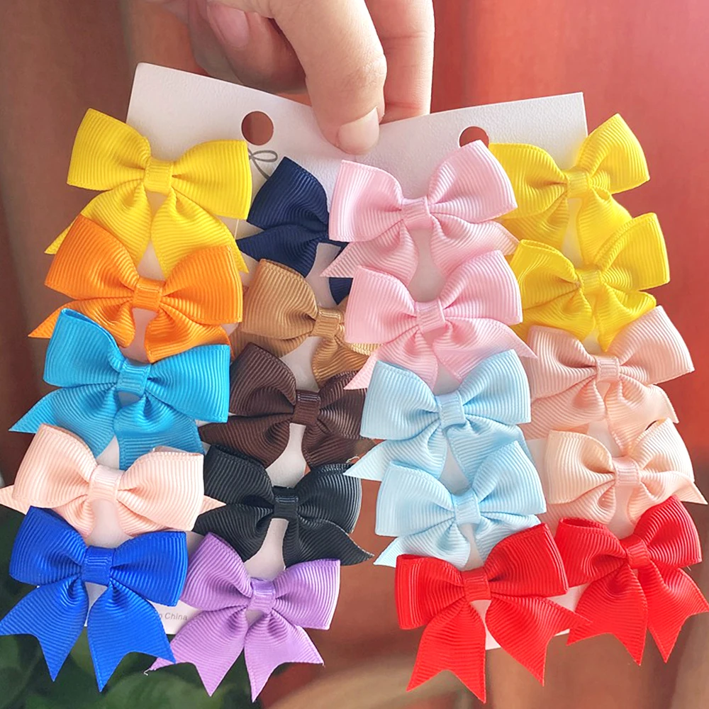 10 stks/set Nieuwe Leuke Effen Lint Strik Haar Clips voor Baby Meisjes Handgemaakte Bows Haarspeld Haarspeldjes Hoofddeksels Kinderen Haar Accessoires