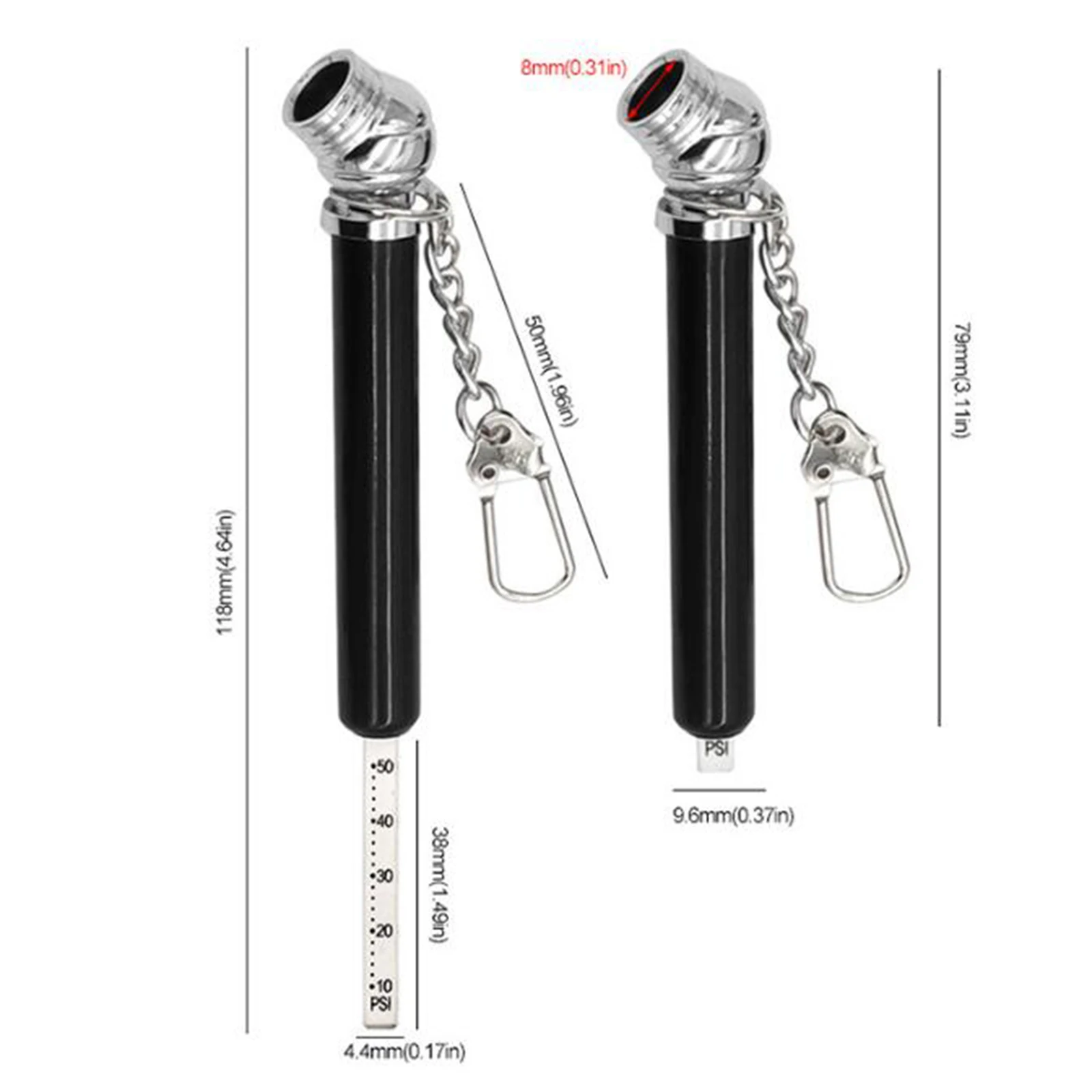 Car Vehicle Mini Tire Pressure Gauge Wheel Pressure Gauge Random Color 10-50PSI with Hanging Chain Sturdy Aluminium 8cmx0.9cm