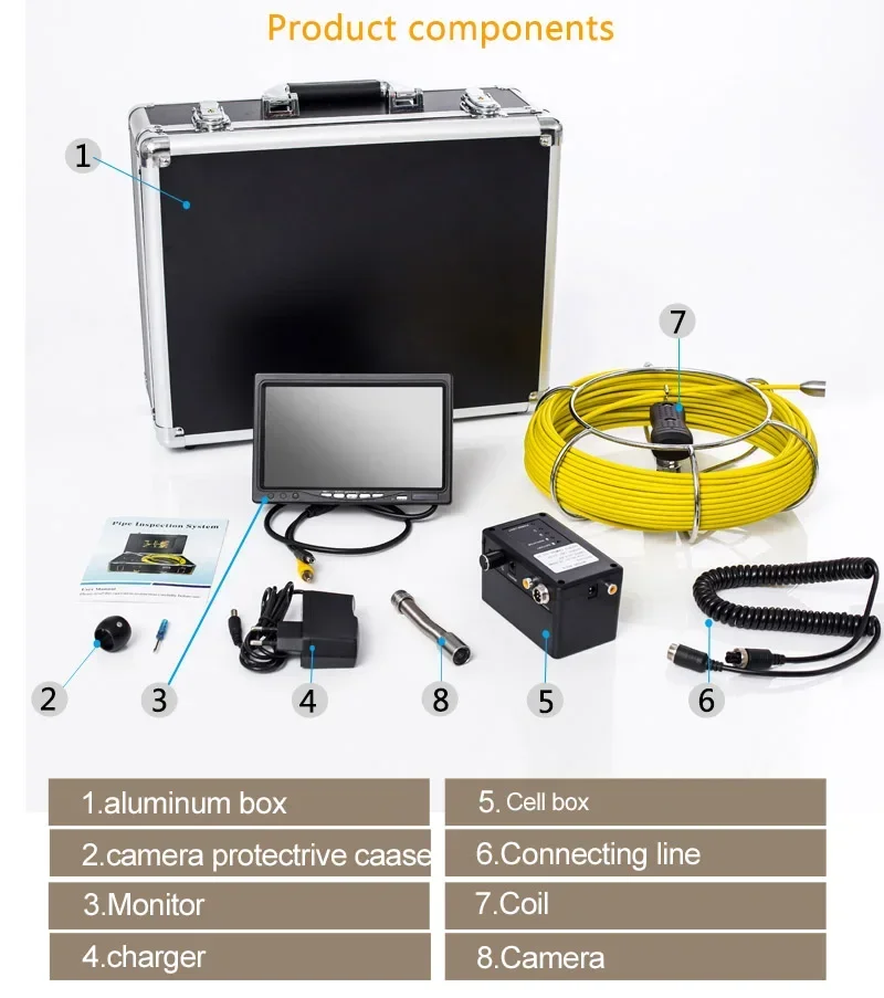 WP90 Registratore per telecamera per ispezione a parete per tubi Visione notturna Endoscopio impermeabile Cavo da 100 m Telecamera per fognature da 9 pollici in acciaio inossidabile