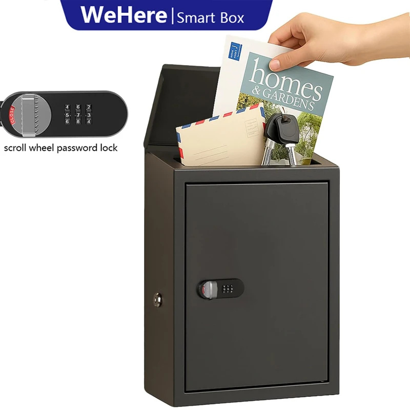 WeHere Wall-Mount Mailbox for Outside,Galvanized Steel Rust-Proof Mailboxes with Combination&Key Unlock,Key Drop Box