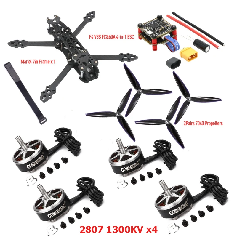 

Mark4 Mark 4 7inch 295mm FPV Carbon Fiber Frame F4 V3S PLUS Stack BLS 60A ESC 2807 1300KV Brushless Motor 7040 propeller RC Kit