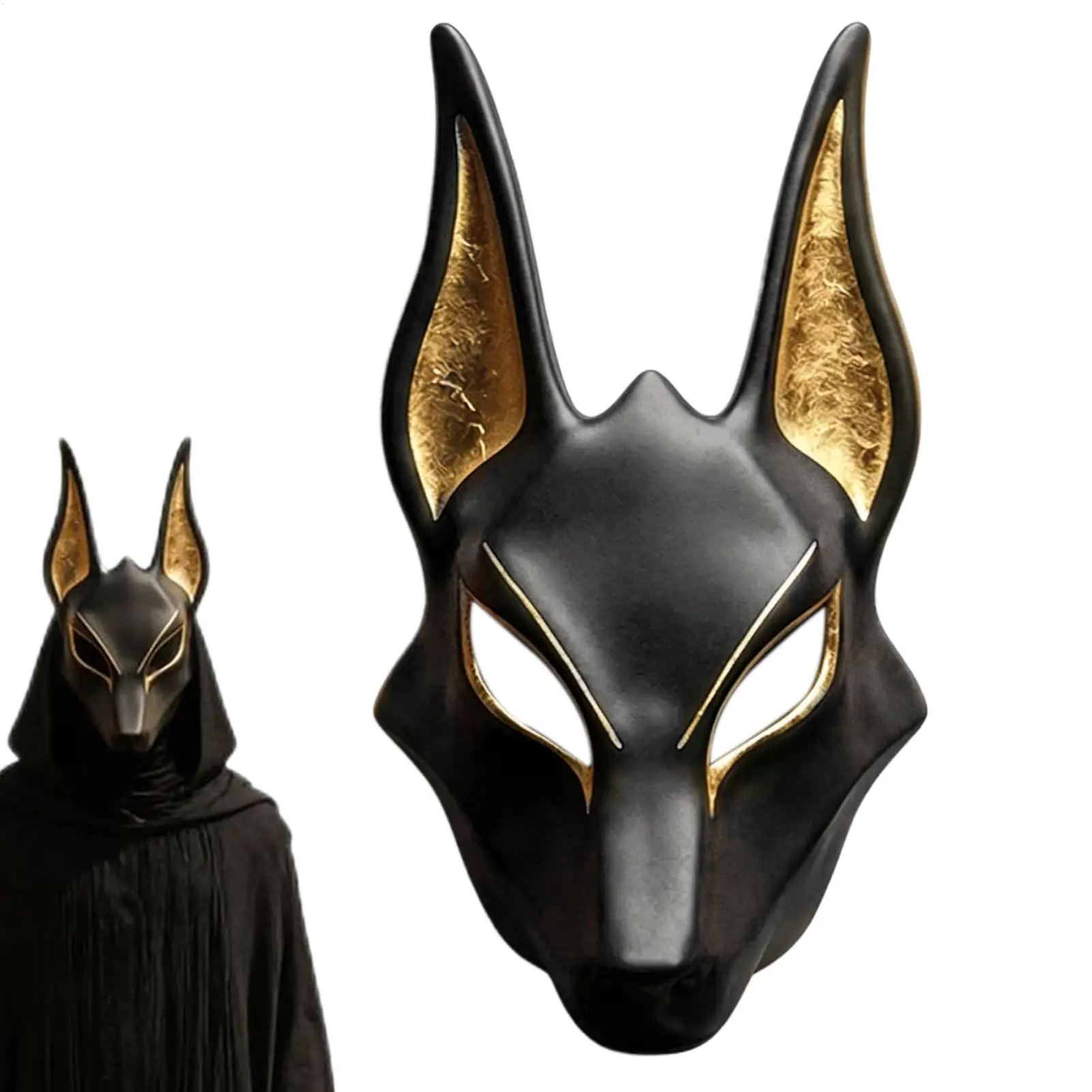 Masque de chacal égyptien peint à la main, imitation or, pour cosplay, décoration murale, accessoire de fête, scène, théâtre, performance, séance photo, costume