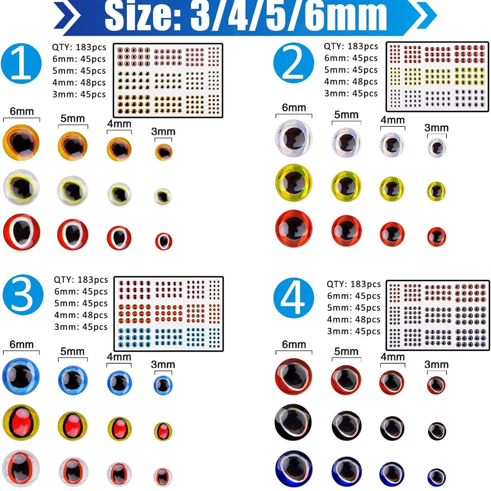732Pcs Fishing Eyes for Lures Holographic Fish Eyes Fishing Bait Making Kit Fly Tying Material Fishing Tackle