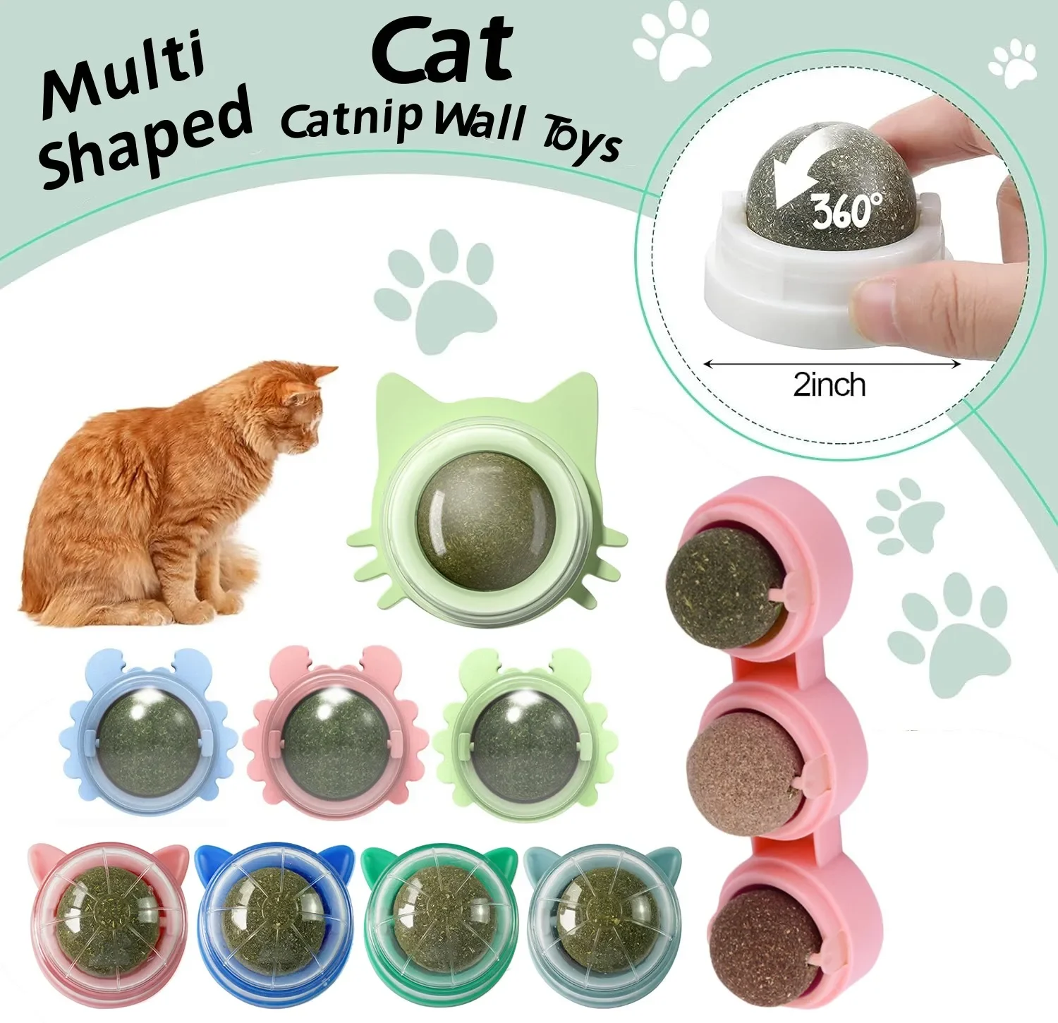 Catnip Wall Ball Cat Toys Pet Toys for Cats Clean Mouth Promote Digestion Kitten Candy Licking Snacks Mint Ball Cat Accessories