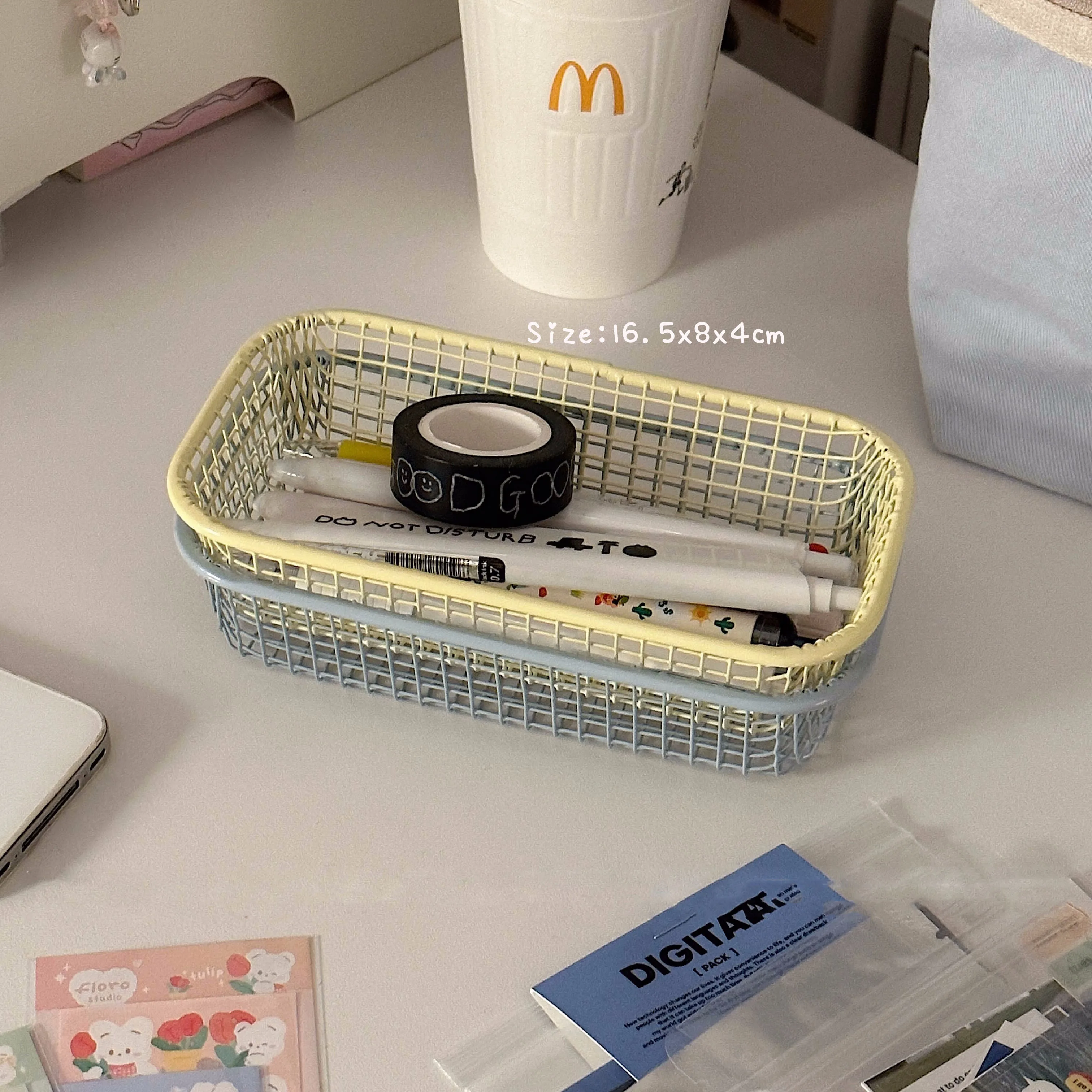 

SKYSONIC Metal Storage Basket Desktop Sundries Organizer Photocards, Stationerry,Make Up Sorting Holder Office Home Suppliers