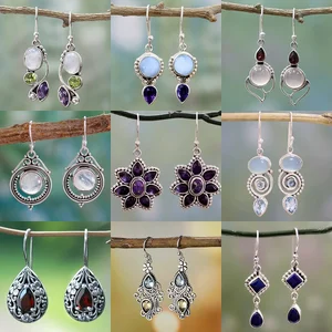 Boho Dangle Ohrringe für Vintage Selenit türkisentur Vintage Get ethnic Ohrringe Retro Pingente Ohrhaken Beach Party Schmuck Geschenk 12 Hauptverkaufsanhänger Selenit - №2