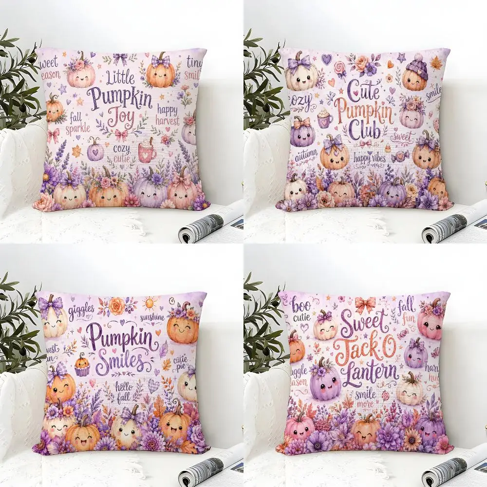 Pumpkin Smiles Fall Magic Cushion Cover Natural Linen Organic Fabric Double-Sided Printing Breathable Perfect Gift For Decor