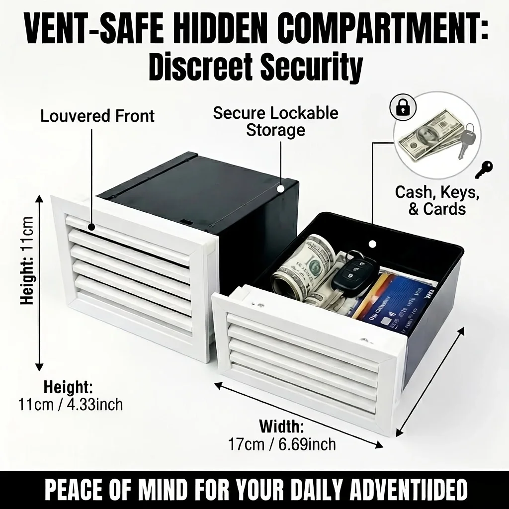 Vintage Mechanical Lock Hidden Wall Safe Air Vent Cover - Discreet Install for Cash Jewelry Valuables Protection