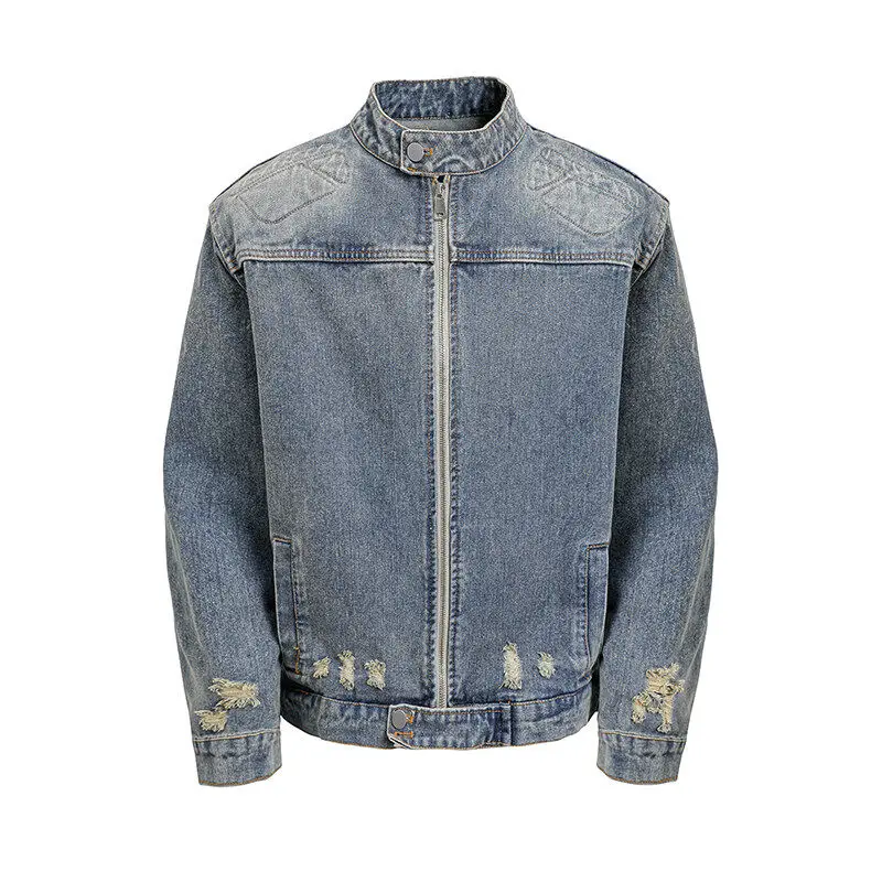 

Street Fashion Men Jacket Vintage Trendy Brand Design Washed Cotton Denim Jacket , Casual Trucker Biker Jeans Jacket for Men