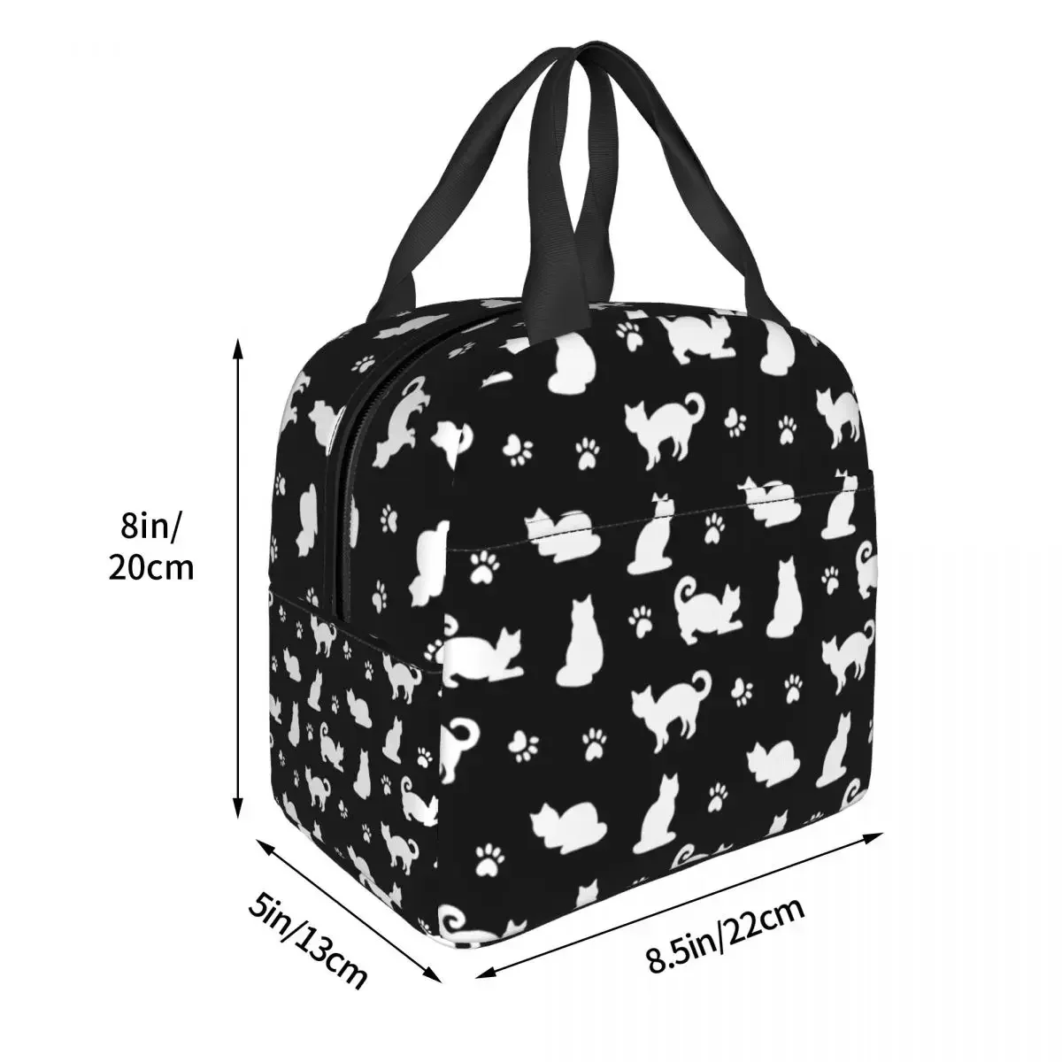 Black And White Cats And Paw Lunch Bag Portable Insulated Oxford Cooler Thermal Picnic Lunch Box for Women Kids