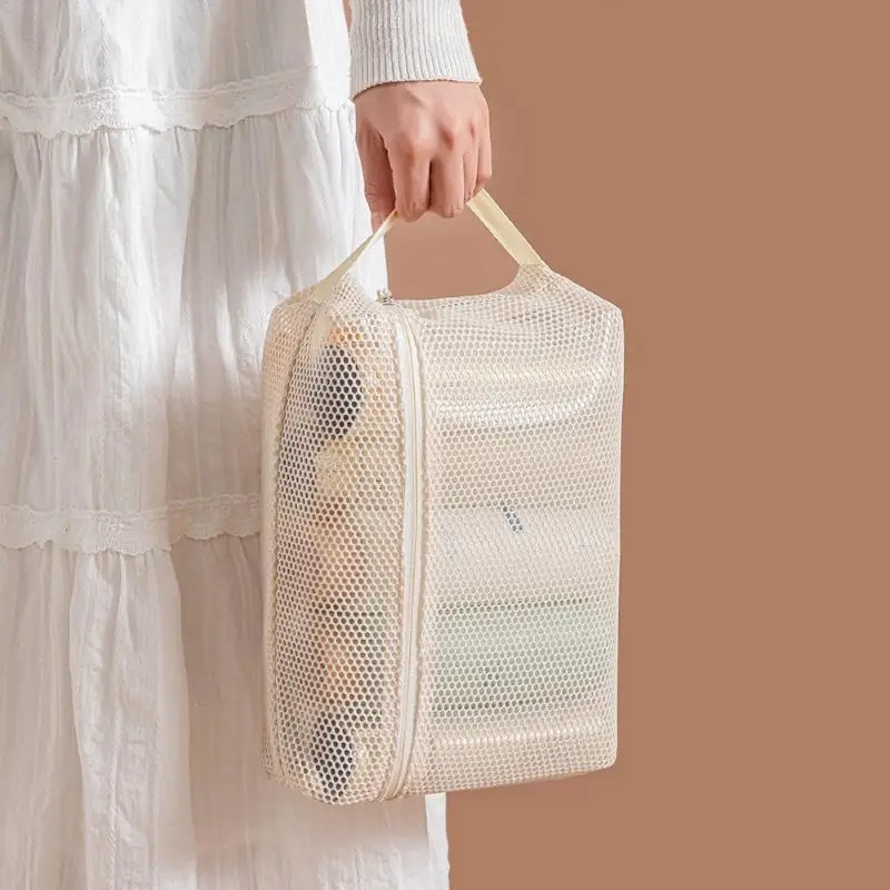 Leichte, strapazierfähige Kosmetiktasche aus Mesh mit sicherem Reißverschluss und durchsichtigem Design für Reisen, tägliche Hautpflege und Aufbewahrung von Toilettenartikeln – Detail 11