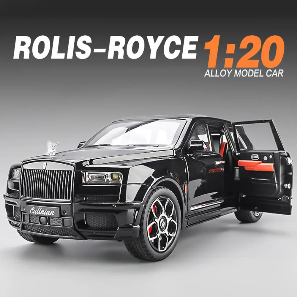 1:20 Rolls-Royce Cullinan Balck Badge Alloy Miniature Model Toy Diecast Car 6-drzwi Openend Sound Light Pull Back Prezent świąteczny