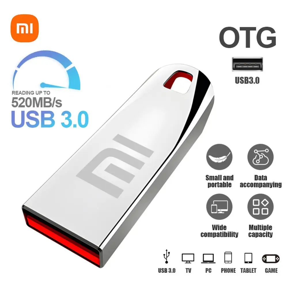 Xiaomi 2TB Usb 3.0, Flash Drive logam kecepatan tinggi 1TB 512GB 256GB Usb portabel tahan air Memoria Usb Flash Disk