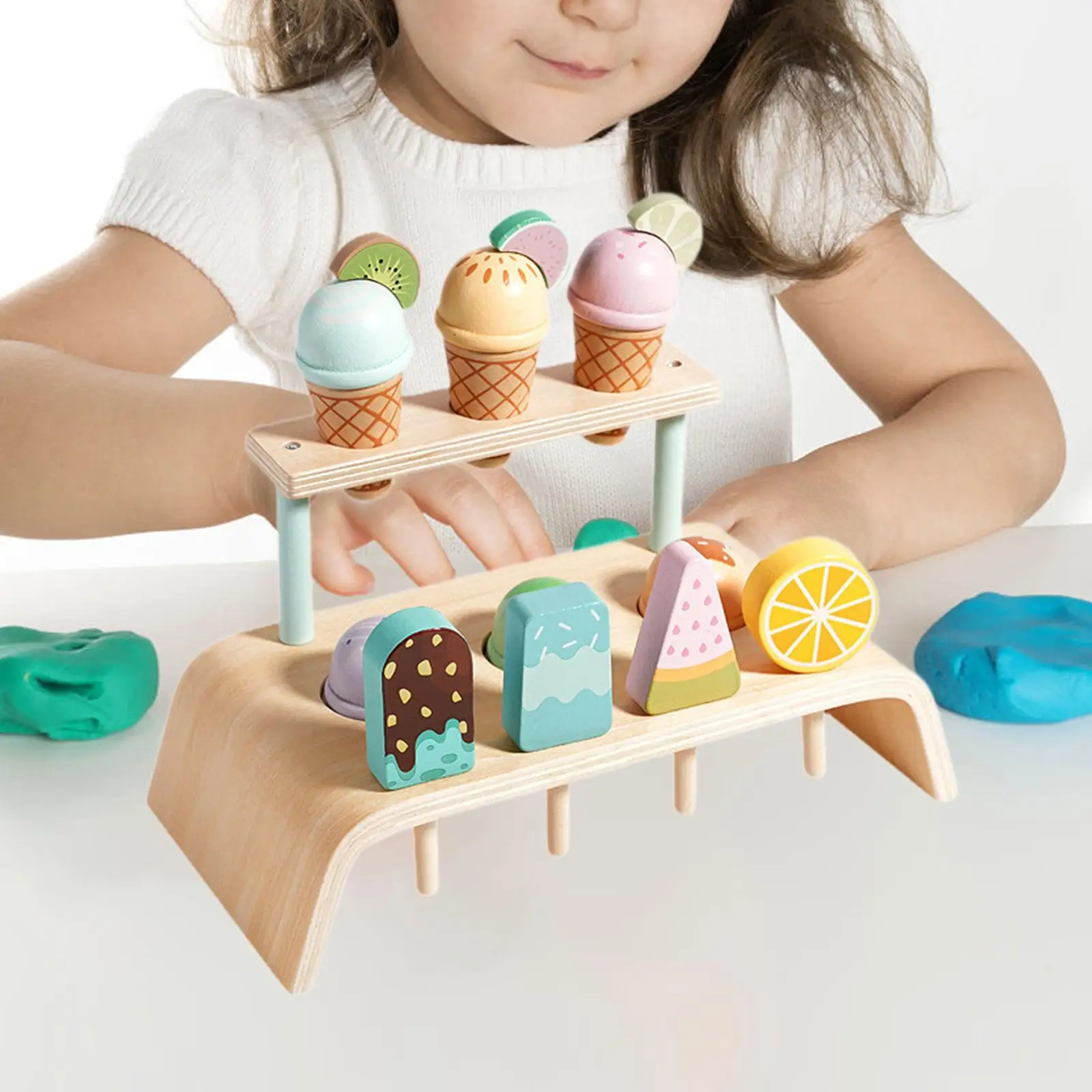 Wooden Ice Cream Set Food Toys Set for Girls and Boys Age 2-4 Birthday Gifts