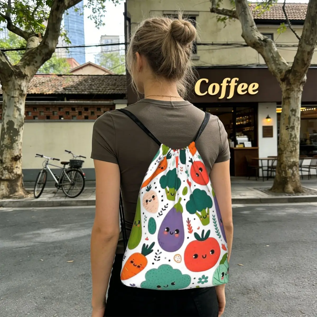 

Fun Vegetable Painting Backpacks Casual Drawstring Bags Sports Bag Book Bags for Travel Students