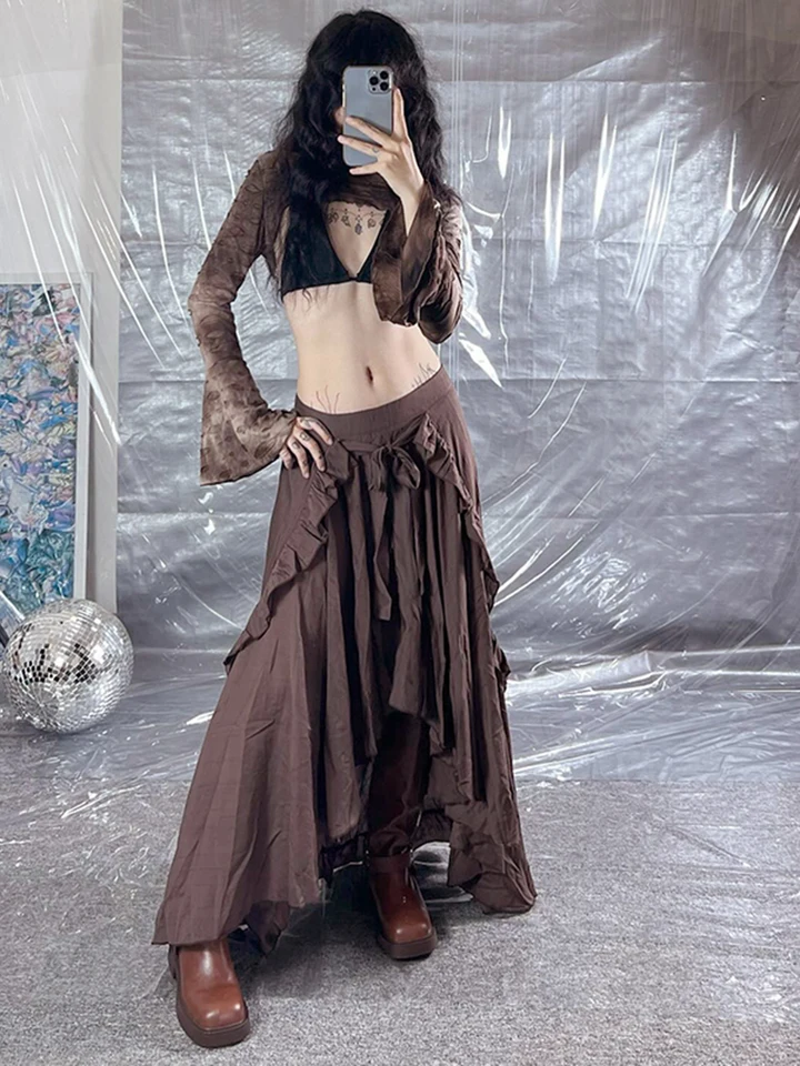 AltGoth Vintage Y2k Irregular Skirt Women Streetwear Pastel Goth