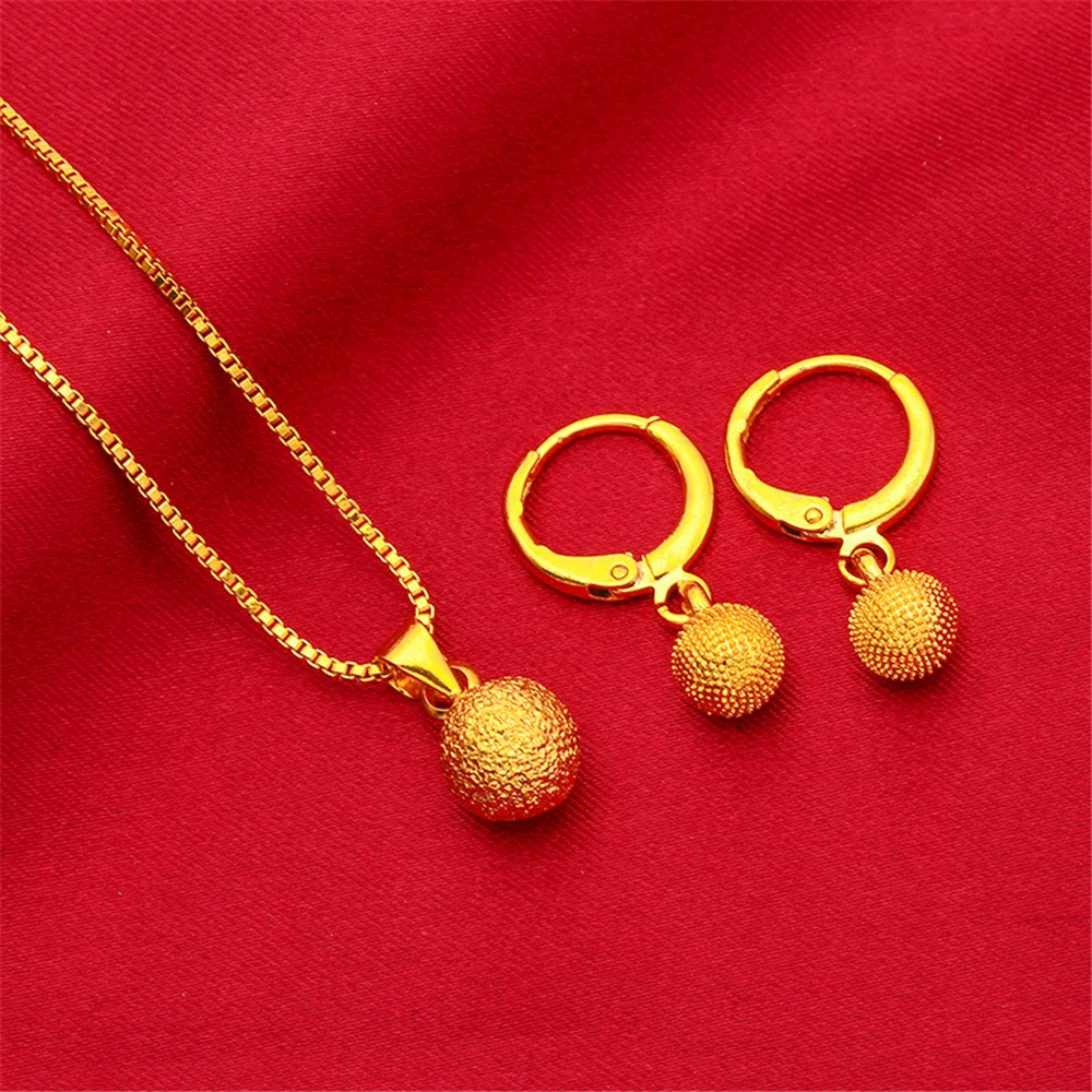 Yellow Gold Plated Jewelry Sets For Women Bead Pendant Necklace Earrings 2 pcs Set Wedding Jewelry Accessories Party Gifts