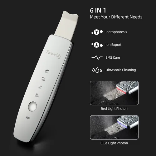 Limpiador ultrasónico EMS 6 en 1, masajeador Facial con pala LED, exfoliante Facial, removedor de cabeza negra