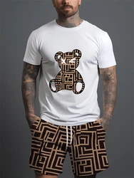 2025 Summer Casual Short-sleeved Trend Breathable Sports Suit Loose Quick-dry Mens Short-sleeved Hip-hop Bear Pattern Print Suit