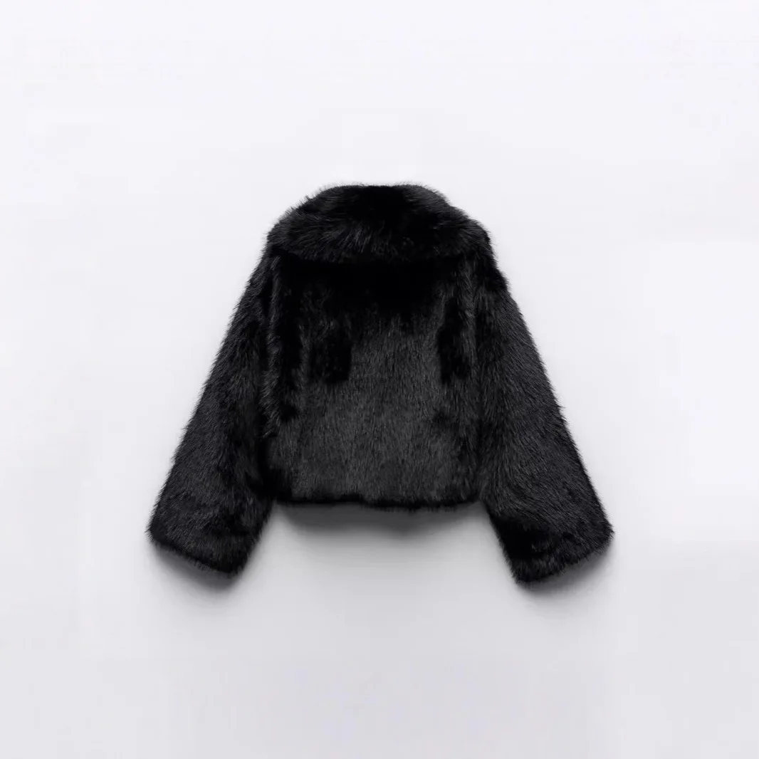 أزياء المرأة الشتاء تقليد الفراء سترة سوداء التلبيب طوق فضفاض سيدة الفراء الاصطناعي أبلى مزاجه الإناث معطف فرو المنك #4