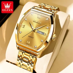 OLEVS 5528 Original Men's Watches Gold Stainless Steel Strap Waterproof Weekly Calendar Quartz Watch for Men Luminous Wristwatch