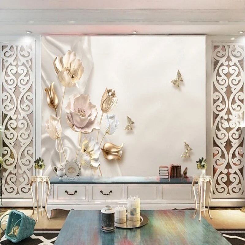 

3D Minimalist And Elegant Three-Dimensional Flower Branch Butterfly Rural Style Silhouette Custom-Made Luxurious Home Background