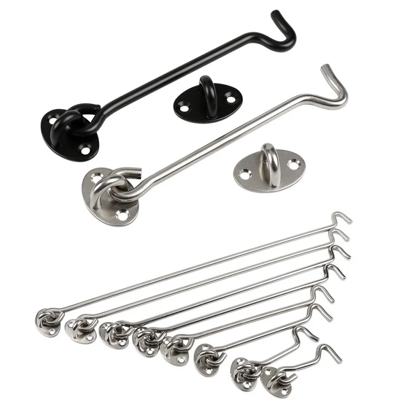 خطاف خصوصية عالي التحمل من الفولاذ المقاوم للصدأ وقفل بمزلاج للعين مع براغي، باب الحظيرة الأسود والفضي، أقفال سهلة، مزلاج البوابة، نافذة الرياح